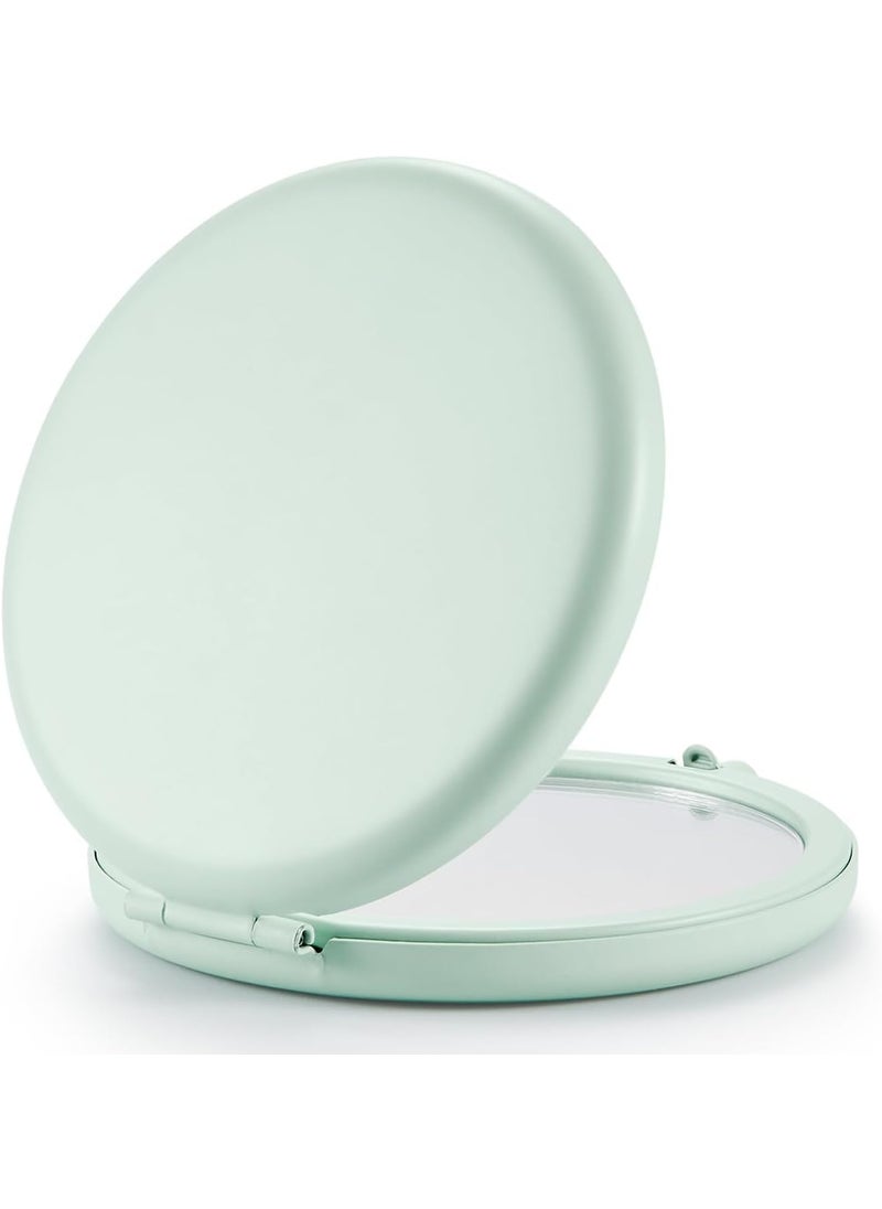 Compact Mirror for Purse, Double-Sided 1X/2X Magnifying Metal Pocket Makeup Mirrors(Round, Cyan)