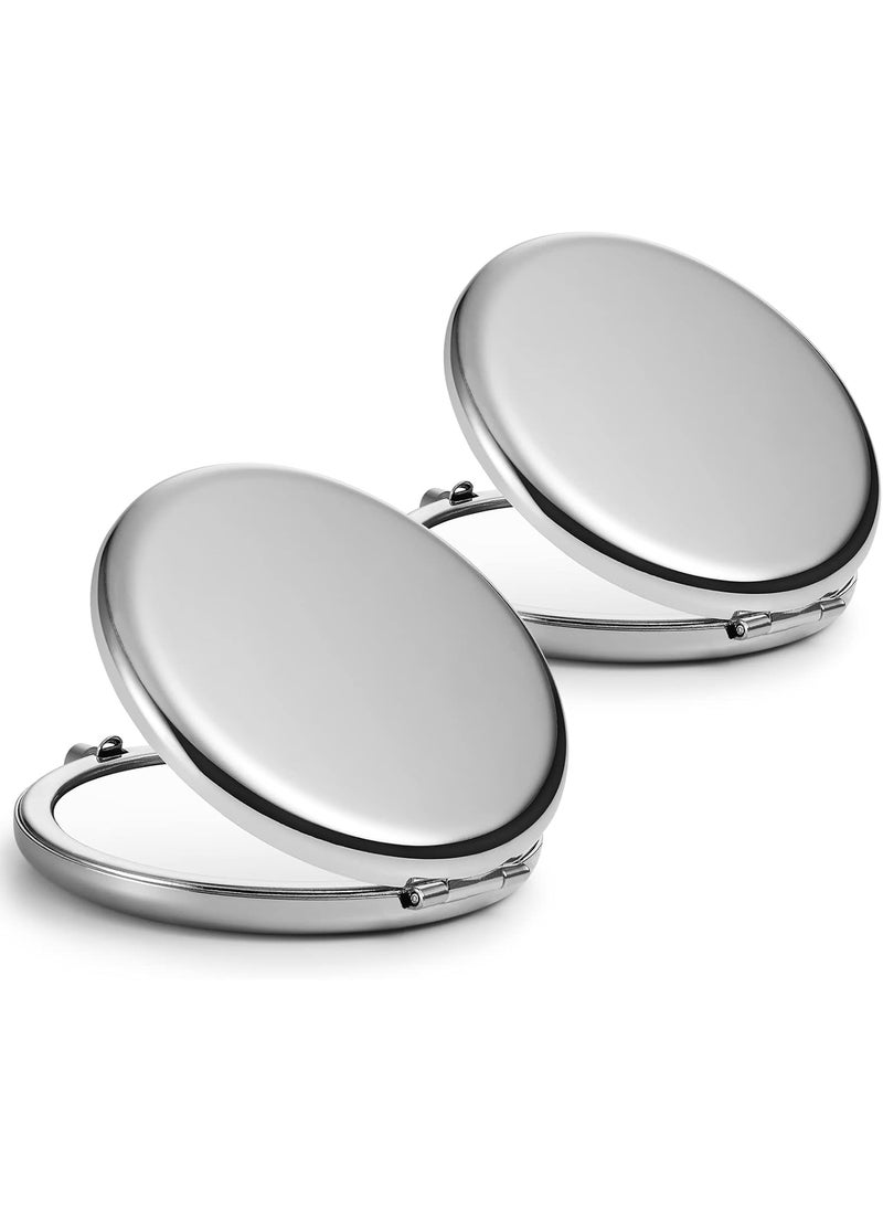 Compact Mirror Bulk, Set of 2 Double-Sided 1X/2X Magnifying Purse Pocket Makeup Mirrors(Round, Silver)