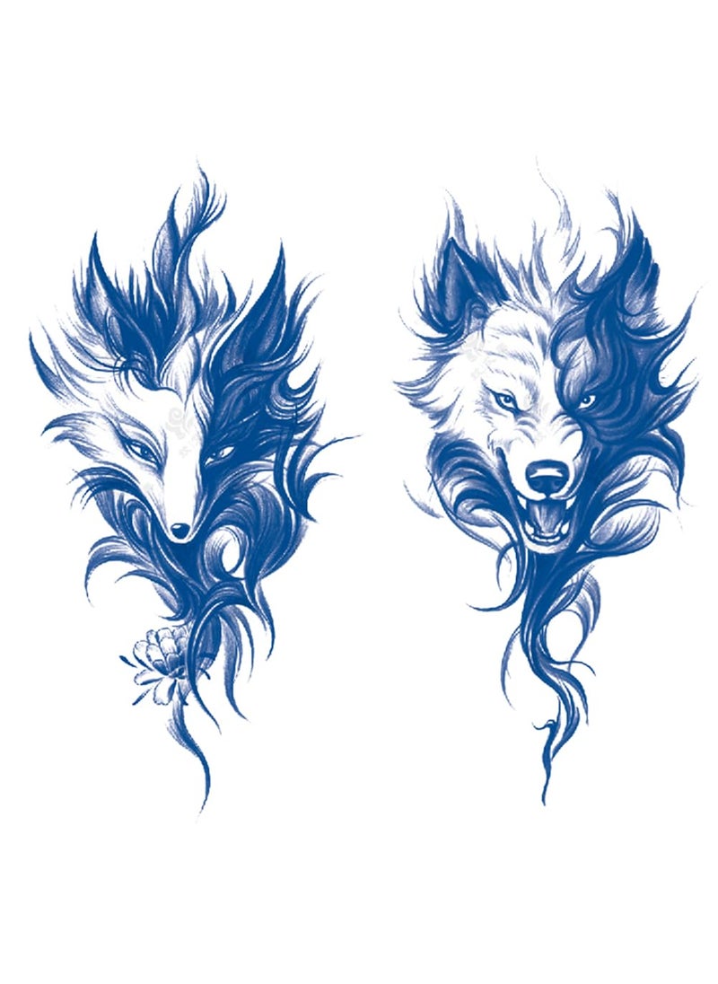2 Sheets Semi Permanent Waterproof Temporary Tattoos, Lasts 1-2 Weeks, Realistic Look, No Adhesive, No Reflection Adult Body Art Stickers, Fox Wolf Arm