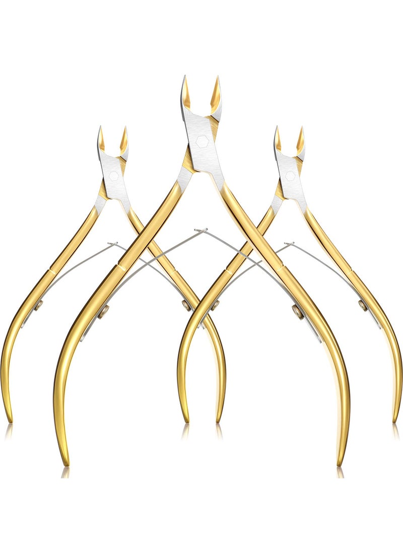 Mudder 3 Packs Cuticle Nippers Cutter Tool Stainless Steel Nail Cuticle Trimmer Remover with Pointed Blade Scissors Pedicure Manicure Tool for Fingernails Nails Care and Toenails(Gold)
