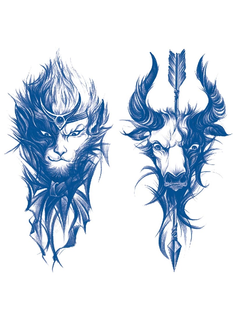 2 Sheets Semi Permanent Waterproof Temporary Tattoos, Lasts 1-2 Weeks, Realistic Look, No Adhesive, No Reflection Adult Body Art Stickers, Monkey Cow Arrow