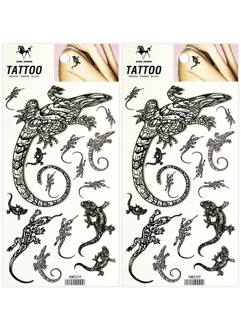 Chameleon Lizard Gecko Temporary Tattoos Fake for Women Men Makeup Hands Arm Leg Chest Shoulder Neck Fashion Removable Sticker Decal Festival Body Paint (Pack 2 PCS.)