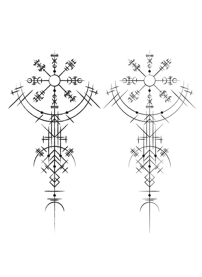 Thor Six sheets Temporary Tattoos for Men and Women Black Abstract Viking Symbols Isolated on White Background Symbol Rune Signs Nordic Ancient Gothic Fake Tattoo Kits Sets For Neck Hands Leg