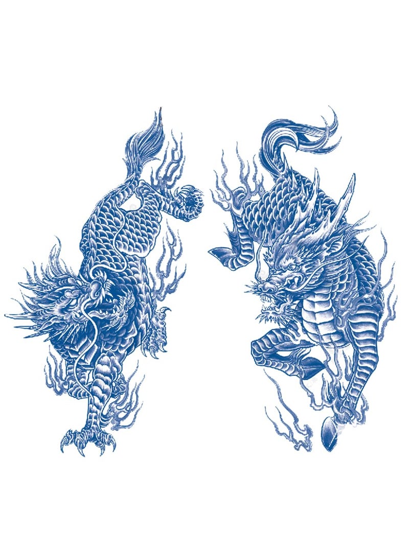 2 Sheets Semi Permanent Waterproof Temporary Tattoos, Lasts 1-2 Weeks, Realistic Look, No Adhesive, No Reflection Adult Body Art Stickers, Kylin Chinese Unicorn