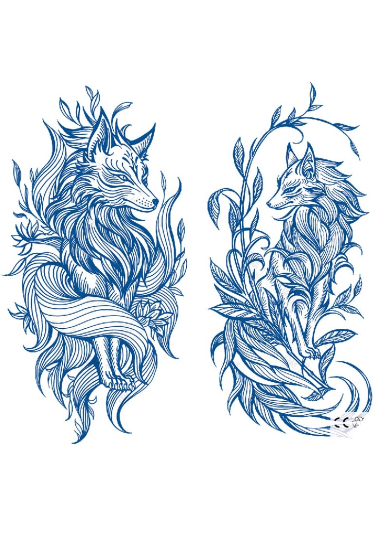 2 Sheets Semi Permanent Waterproof Temporary Tattoos, Lasts 1-2 Weeks, Realistic Look, No Adhesive, No Reflection Adult Body Art Stickers, Fox Leaf Totem