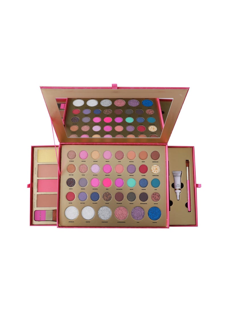 Profusion Cosmetics Sweet Holiday Festive Glam 46 Piece Eye and Face Essentials for Holiday Sparkle, Ultimate Holiday Glam Set With Highlighter, Blush, Contour, and More