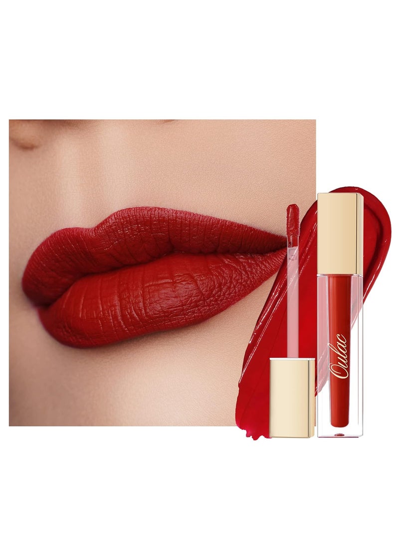 Oulac Matte Liquid Red Lipstick for Women, Deep Red Lip Gloss Creamy Matte Texture, Waterproof, Non-Stick Cup, Extra-Pigmented Lip Tint Stain with Vitamin E & Rose Oil, Vegan, Cruelty-Free, M01