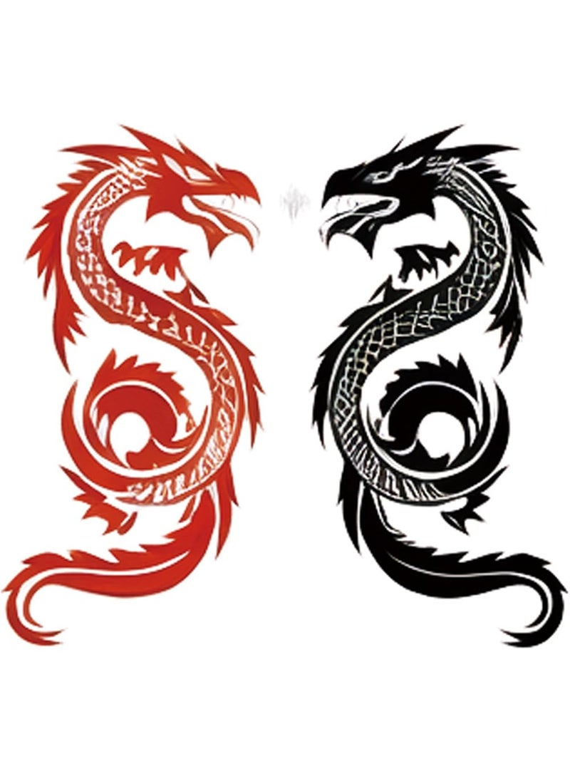 6 Sheets Realistic Tattoos Temporary Tattoos Fake Tattoos For Men Adults Black Red Tribal Dragon Animal Chinese Temporary Fake Tattoo For Women Neck Arm Chest For Woman