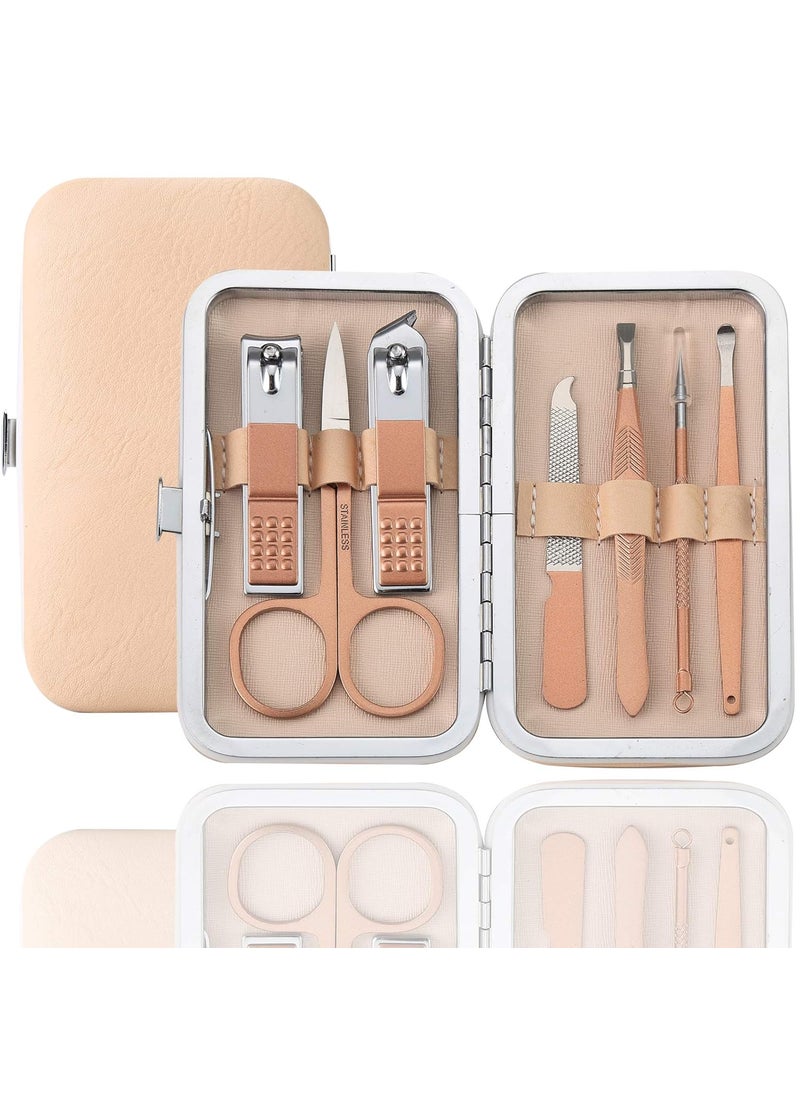 Manicure Set Pedicure Kit Nail Clippers Set Fingernails & Toenails Vibrissac Scissor 7 Pieces Best Care Grooming Tools for Man & Women Gift with Case (Pink_7in1)