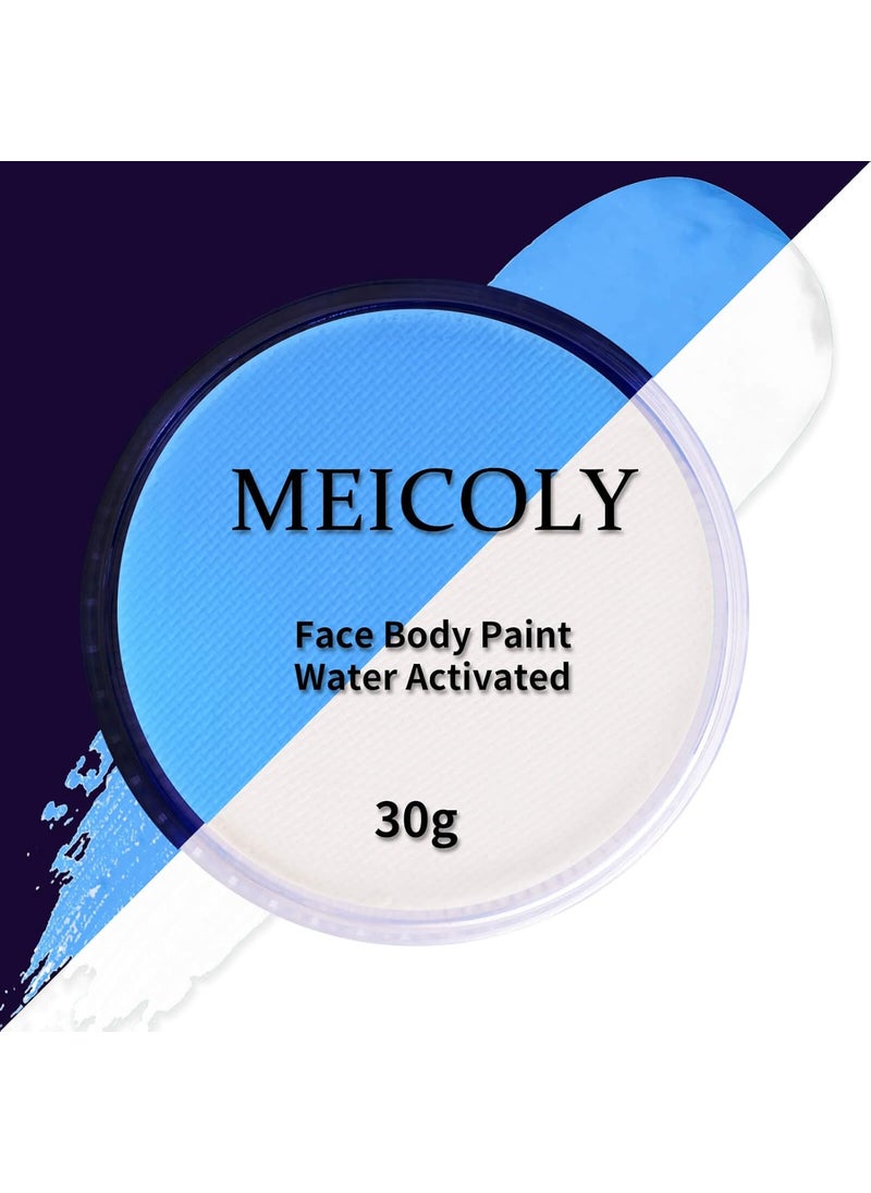 MEICOLY Neon Face Paint,Glow in The Dark Body Paint,Fluorescent Water Activated Face Paint for Adult and Children,Halloween Single Color White Face Paint Water Based Split Cake,1.05oz,White/UV Blue