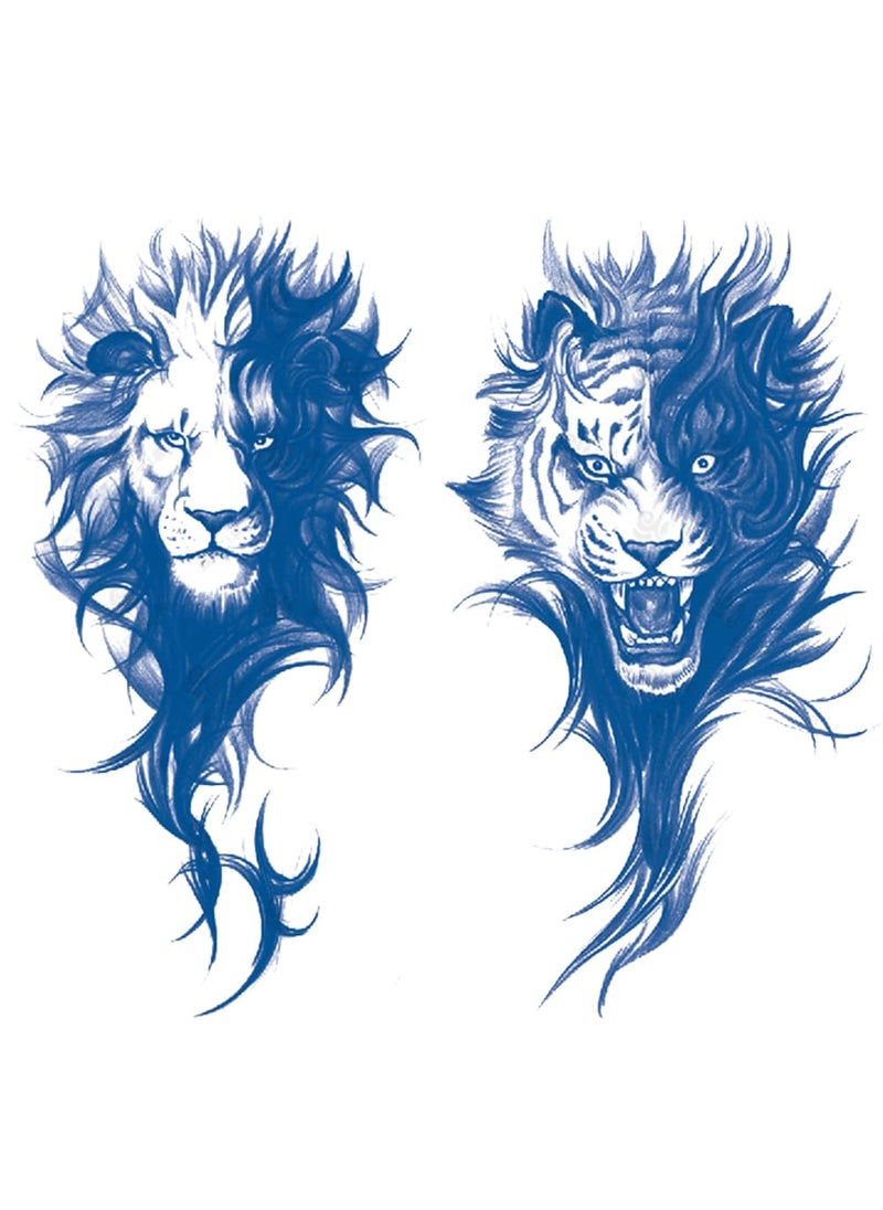 2 Sheets Semi Permanent Waterproof Temporary Tattoos, Lasts 1-2 Weeks, Realistic Look, No Adhesive, No Reflection Adult Body Art Stickers, Lion Tiger Arm