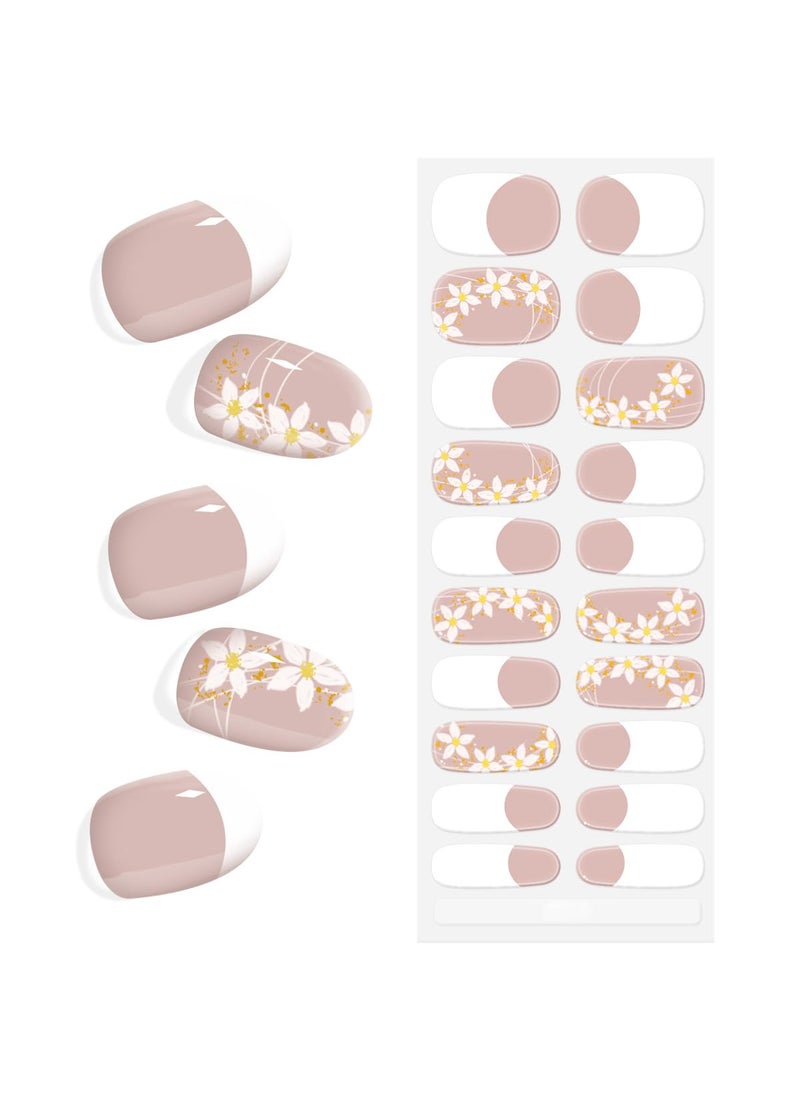 Semi Cured Gel Nail Stickers Salon-Quality Semicured Gel Nail Wraps Long Lasting Semi-Cured Gel Nail Strips for Women Manicure (Lupine White French M093)