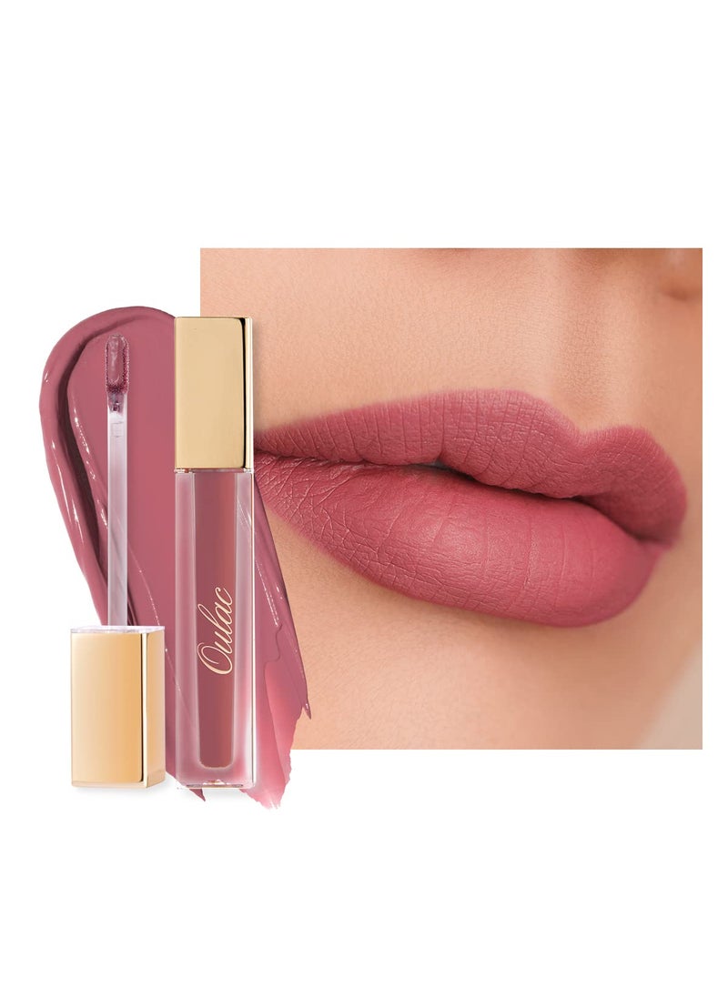 Oulac Matte Liquid Pink Nude Lipstick for Women, Long Lasting Lipstick Waterproof Lip Stain, No Transfer, Creamy High Pigmented Formula with Rose Oil, Vegan & Cruelty-Free, Pink Nude M12