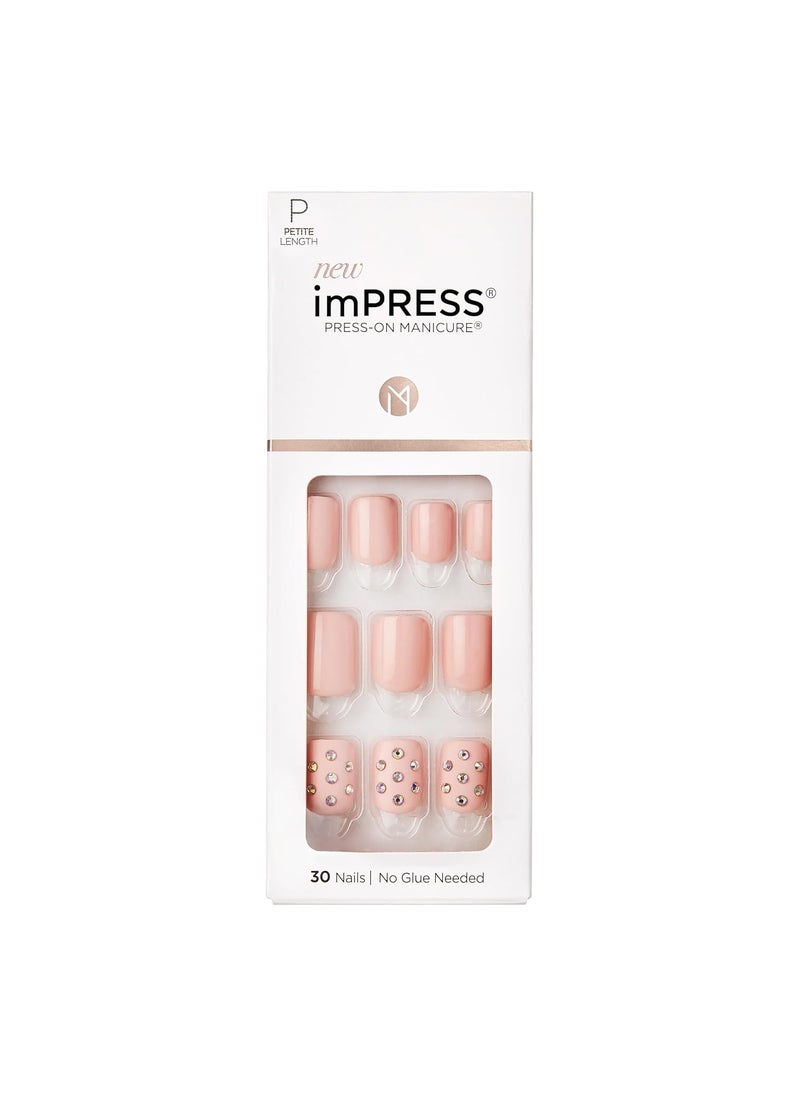 KISS imPRESS No Glue Mani Press On Nails, Design, 'Petite Secrets', Pink, Petite Size, Squoval Shape, Includes 30 Nails, Prep Pad, Instructions Sheet, 1 Manicure Stick, 1 Mini File