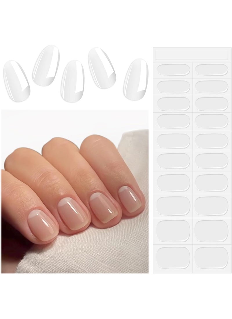 EBANKU Semi Cured Gel Nail Strips, 20PCS Clear UV Gel Nail Stickers Transparent Gel Nail Wraps for Home Nail DIY Salon-Quality Nail Strips with Nail File, Nail Stick- UV Light Required
