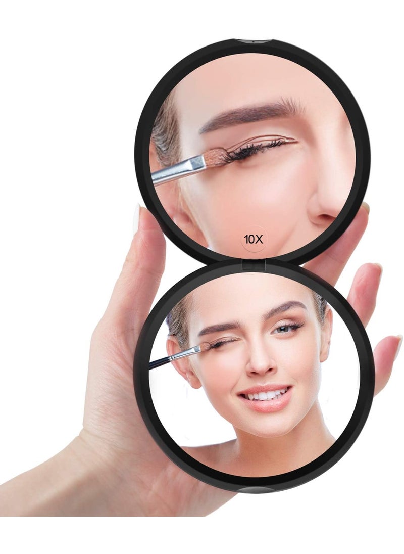 Benbilry Compact Travel Makeup Mirror with 10X Magnification for Purses, 4 Inch Double Sided Portable Folding Small Pocket Mirror Black