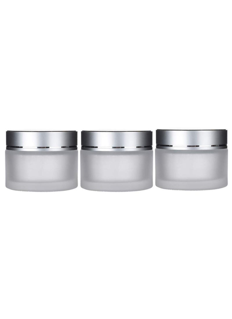 3Pcs 30ml/1oz Frosted Clear Glass Empty Refillable Cosmetic Jars with Silver Lid and Liner Facial Cream Lotion Cases Boxes Pots Tins Containers Dispense Sample Bottle for Cream Balm Storage