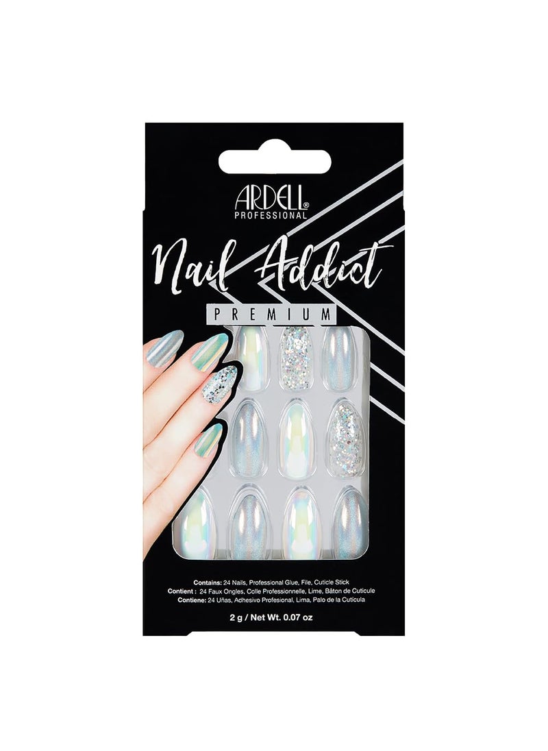 Ardell Nail Addict Premium Artificial Nail Set, Holographic Glitter, 24-Pc, Medium, Almond-Shape, DIY Press-On Nails, Quick and Easy to Apply, with Glue, Cuticle Stick and Nail Filev