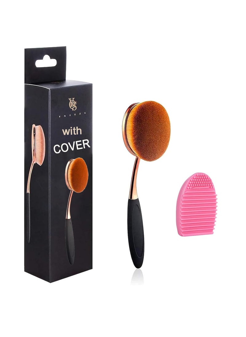 Yoseng Foundation Brush for Liquid Makeup - Rose Gold Oval Face Makeup Brush with Cover and Egg Cleaner| Soft Foundation Brushes for Cream & Liquid Foundation,Dust-Free Bristles Flawless Application