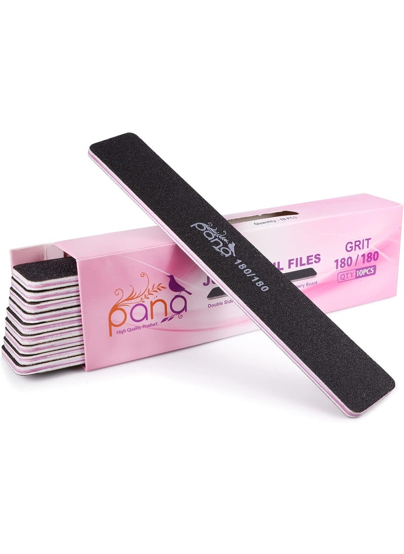 PANA Jumbo Double-Sided Emery Nail File for Manicure, Pedicure, Natural, and Acrylic Nails - Black (Grit 180/180) - 50 Piece Pack