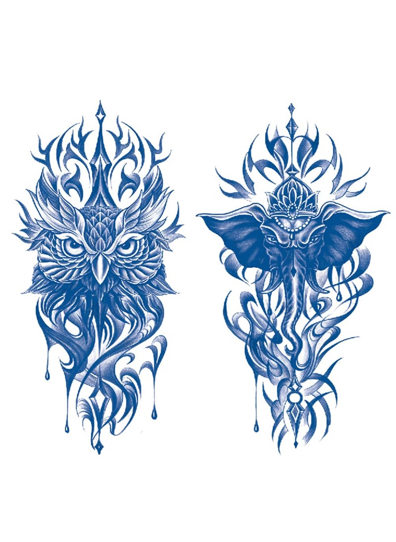 2 Sheets Semi Permanent Waterproof Temporary Tattoos, Lasts 1-2 Weeks, Realistic Look, No Adhesive, No Reflection Adult Body Art Stickers, Arm Owl Elephant Totem