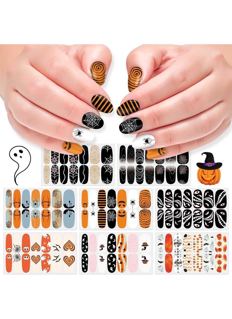 DANNEASY 8 Sheets Halloween Nail Wraps Holiday Nail Polish Stickers Festival Nail Polish Strips for Women Self Adhesive Fingernail Stickers Nails with Nail File, Cuticle Stick