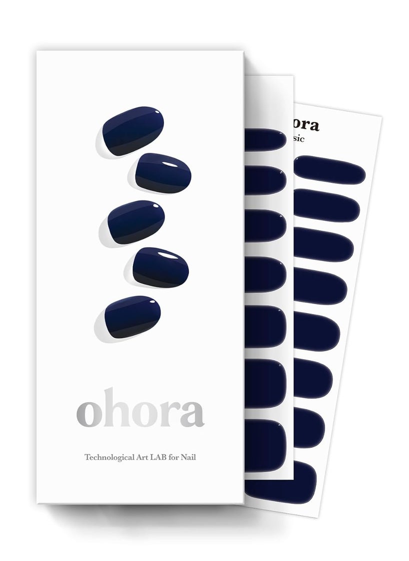 ohora Semi Cured Gel Nail Strips (N Royal Navy) - Works with Any UV/LED Lamps, Salon-Quality, Long Lasting, Easy to Apply & Remove - Includes 2 Prep Pads, Nail File & Wooden Stick