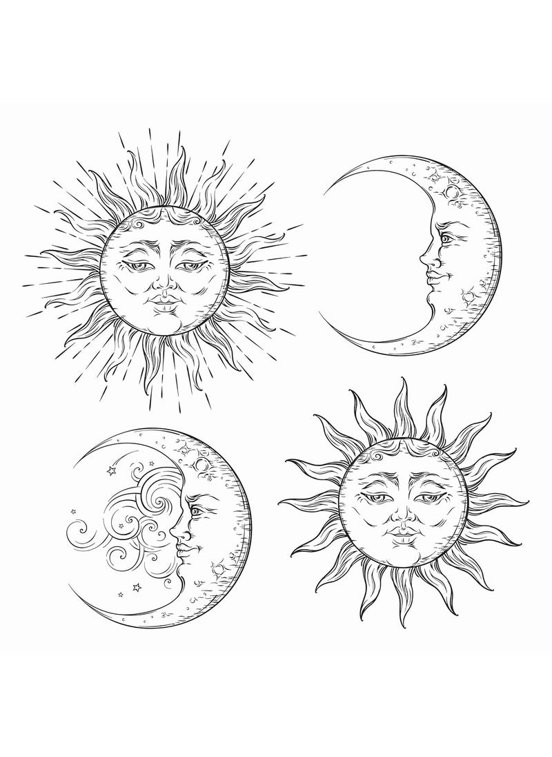 Stars 6 Sheets Temporary Tattoos for Women Adults Boho Flash Design Art Sun Moon Antique Style Temporary tattoo for Men for Woman Neck Arm