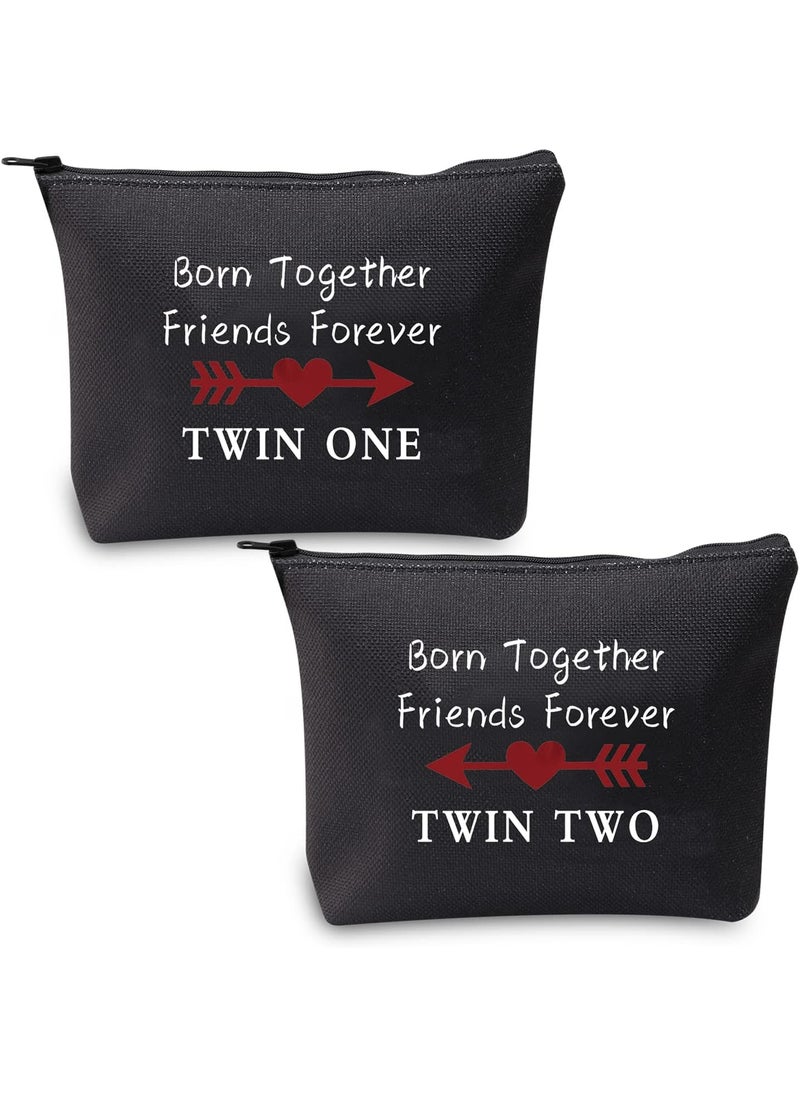 MBMSO Twin One Twin Two Bag Born Together Friends Forever Twins Gifts Travel Cosmetic Bag Twin Sister Gifts (Twin OneTwo black)
