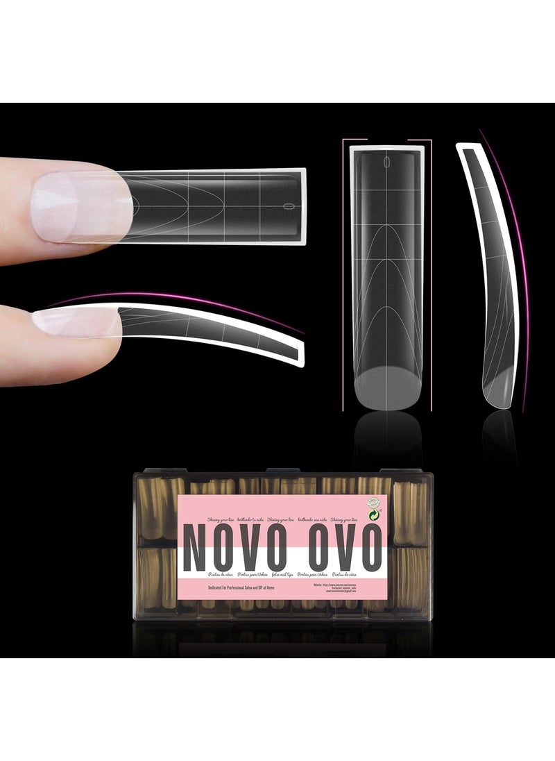 XXL Slightly Curved Sharp Square Nail Tip, Extra Thick Natural Curve False Nails Press on, Full and Half Cover Soft Gel Extension Fake Nail Acrylic French Tip Auxiliary Line x 15 Size 240pc