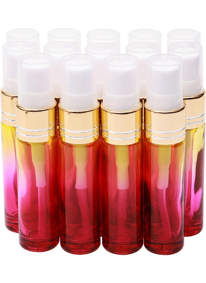 14Pcs 10ml (1/3 oz) Yellow Rose Gradient Color Spray Bottles Glass Vials Tube Perfume Atomizer Refillable Makeup Travel Fine Mist Sprayer Bottle Containers for Cosmetic Skincare, Gold Cap