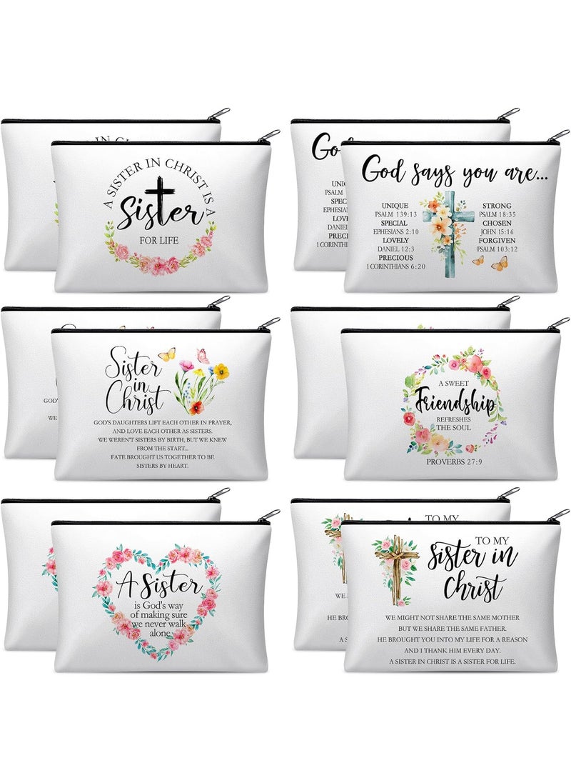 Reginary 12 Pieces Sisters in Christ Makeup Bags Christian Gifts for Women Christian Secret Sister Cosmetic Bags Inspirational Religious Valentine Mother's Day Birthday Gift for Best Friends