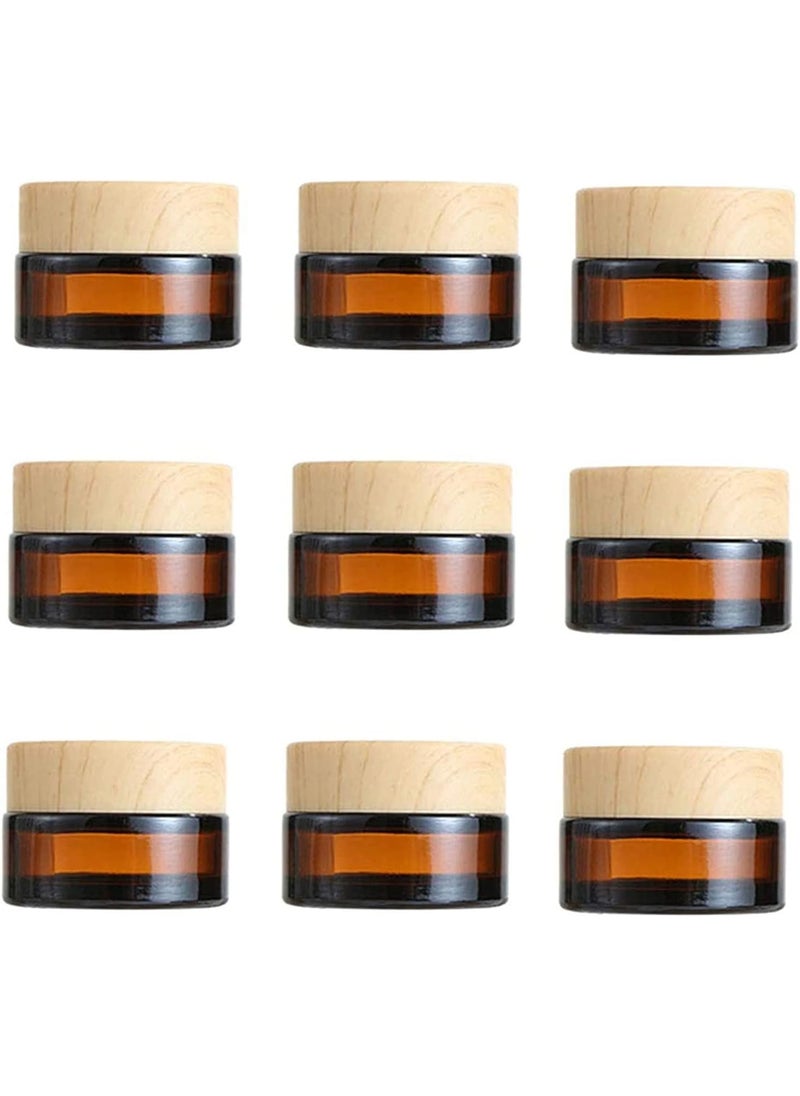 10 Pcs 15ml/15g Empty Sample Jars Amber Glass Cream Jar Bottle with Wood Grain Lid Cosmetic Container Glass Cream Box Refillable Glass Cream Jar Pot for Salve Lotion Face Eyeshadow Lip Balms