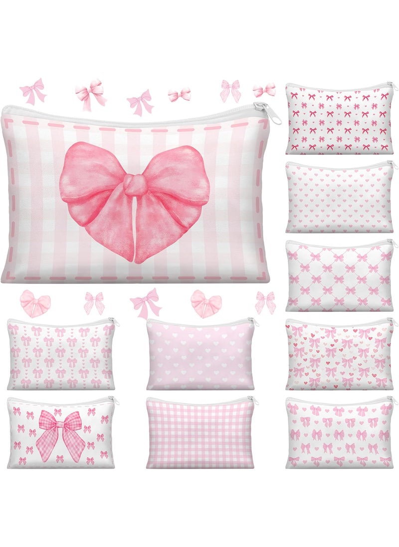 Reginary 10 Pack Coquette Pink Bow Cosmetic Bag for Woman Wedding Christmas Pink Aesthetic Makeup Bag Lovely Heart Preppy Pouch Zipper Coquette Birthday Party Favor Supplies for Team Bestie Family