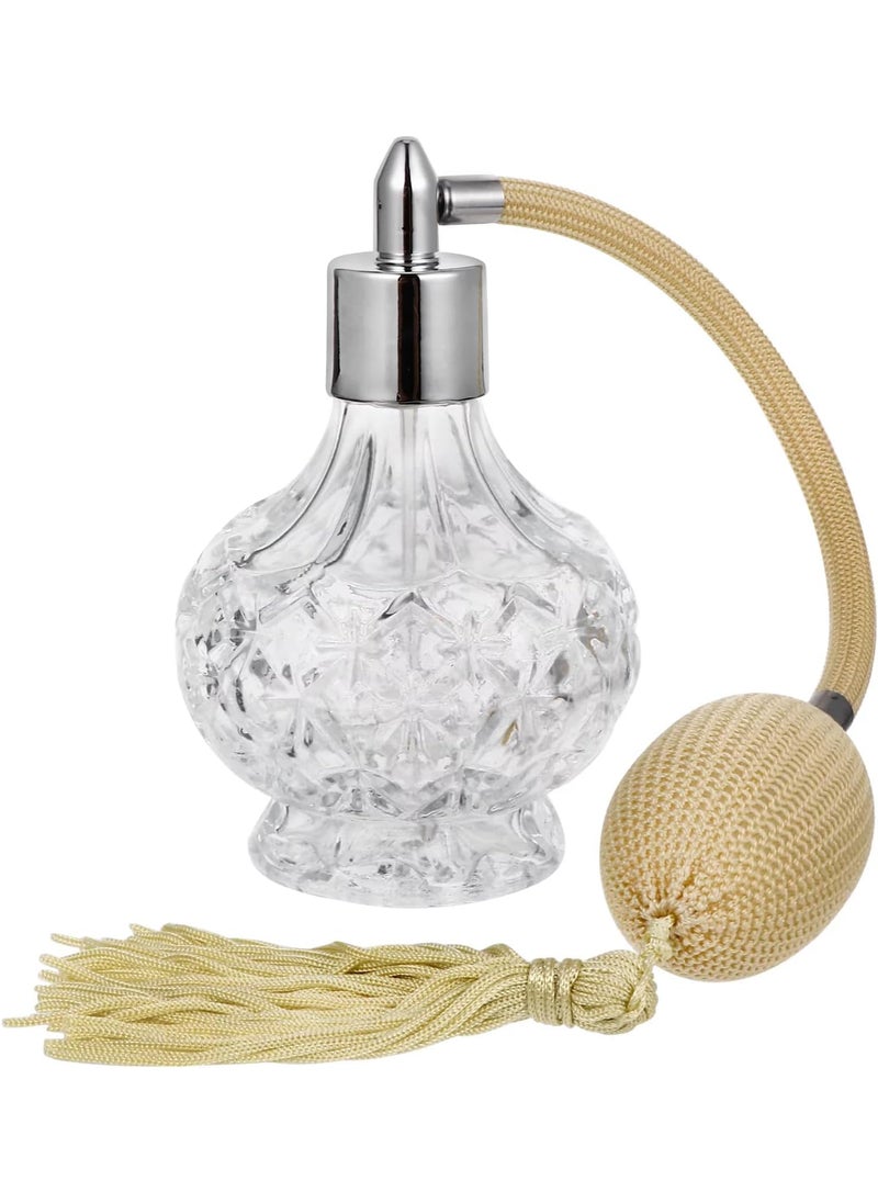 100ml Clear Crystal Vintage Style Perfume Bottle Long Spray Tassels Atomizer Pump Refillable Glass Bottles Lady Makeup Tool (Silver)