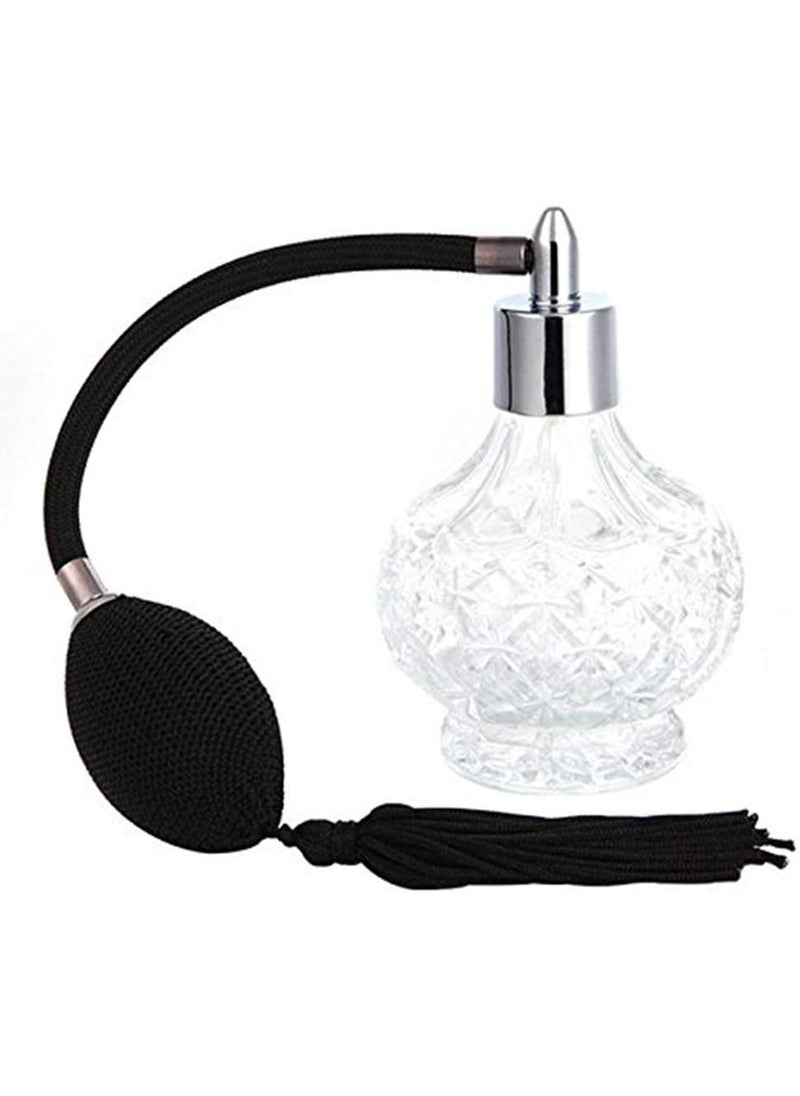 80ml Clear Crystal Vintage Style Perfume Bottle Gold Long Spray Tassels Atomizer Pump Refillable Glass Bottles Makeup Tool (Black)