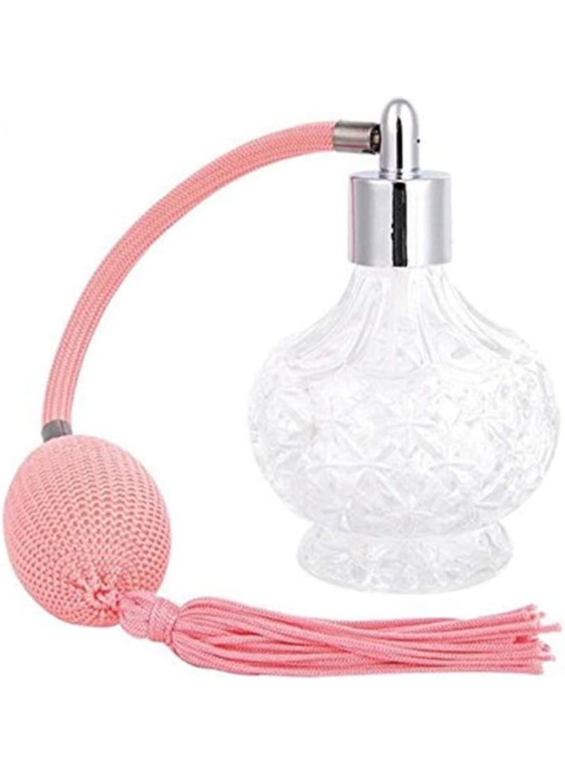 80ml Clear Crystal Vintage Style Perfume Bottle Gold Long Spray Tassels Atomizer Pump Refillable Glass Bottles Makeup Tool (Pink)