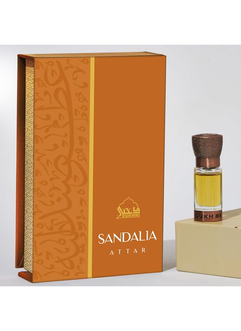 Dukhni Sandalia Attar Perfume Oil 6ml of Premium Sandalwood Oil, Authentic Sandalwood fragrance oil for Men & Women | Luxurious Islamic Gift | Alcohol-Free & Vegan