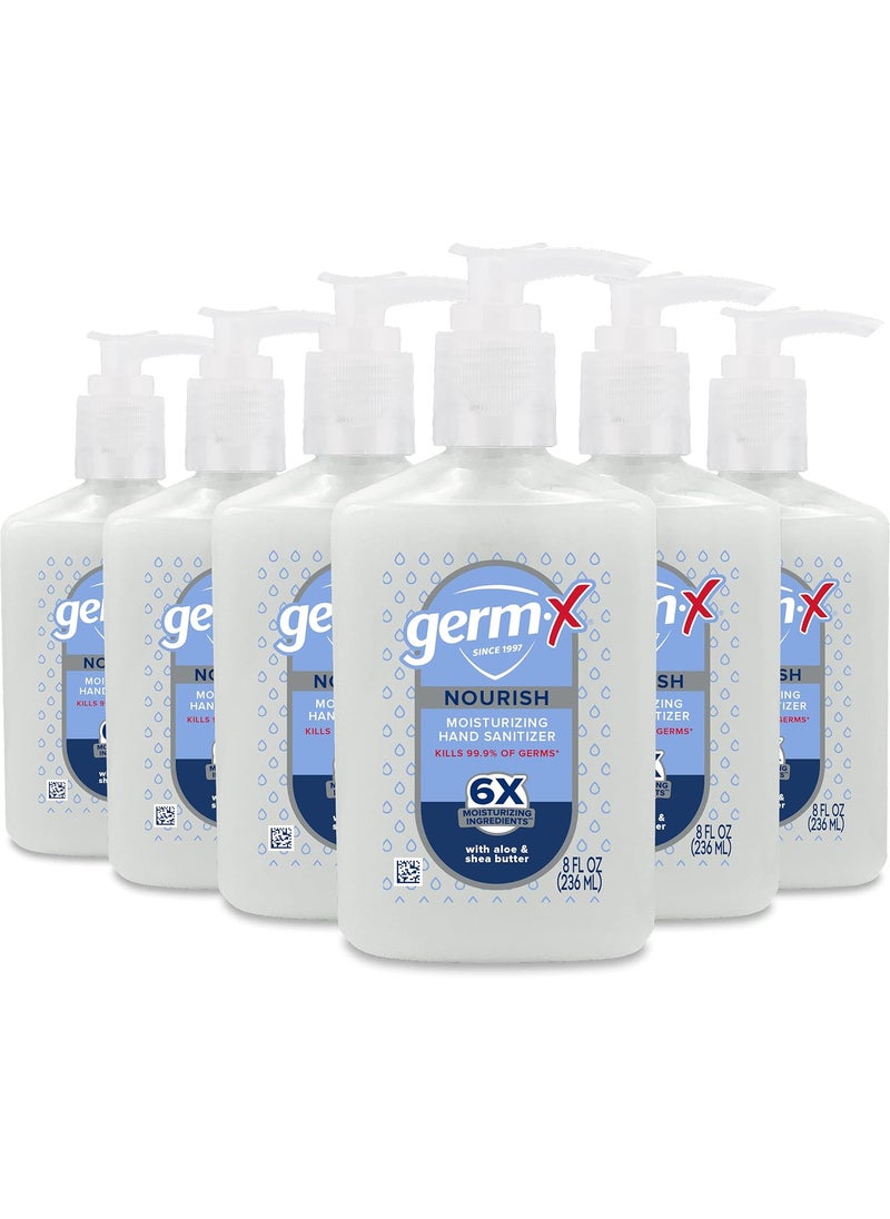 Germ-x Nourish Hand Sanitizer, 2-in-1 Moisturizing and Sanitizing Formula with Shea Butter, Vitamin E & Aloe, Non-Greasy, Fresh Scent, Pump Bottle, 8 Oz (Pack of 6)