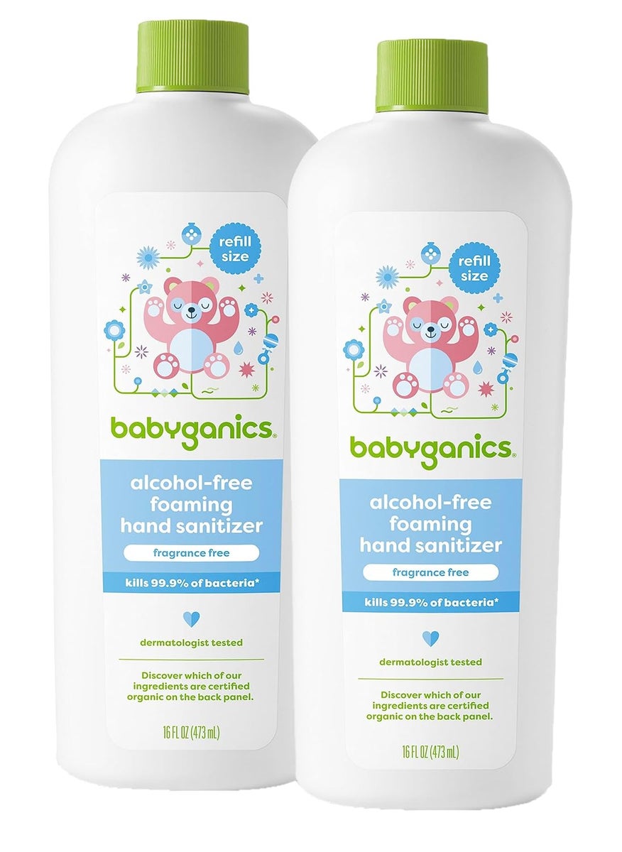 Babyganics Foaming Hand Sanitizer Refill, Alcohol Free, Fragrance Free, Kills 99.9% of Common Bacteria, Moisturizing, 16 Fl Oz (Pack of 2)