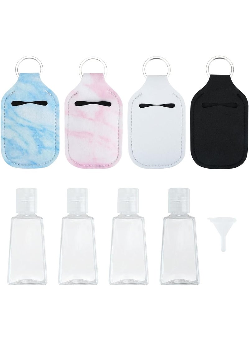 8Pcs Hand Sanitizer Keychain Holders, Set Includes 4 Pcs Holder Keychains and 4 Pcs Reusable Flip Cap Travel Bottles