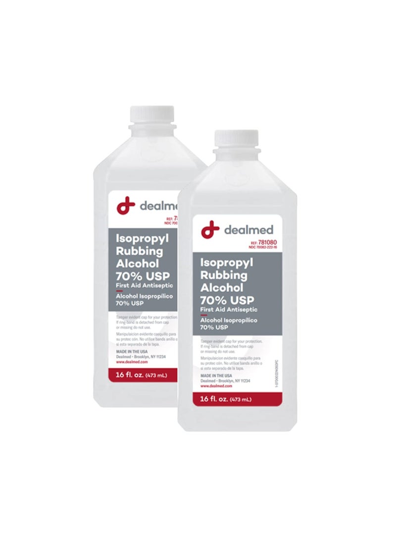 Dealmed Isopropyl Rubbing Alcohol 70% USP, First Aid Antiseptic, 16 fl. oz, (2 Pack)
