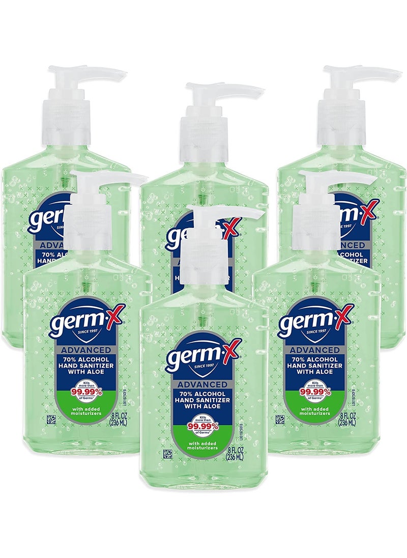 Germ-X Advanced Hand Sanitizer with Aloe and Vitamin E, Non-Drying Moisturizing Gel, Instant and No Rinse Formula, Pump Bottle, 8 Fl Oz (Pack of 6)