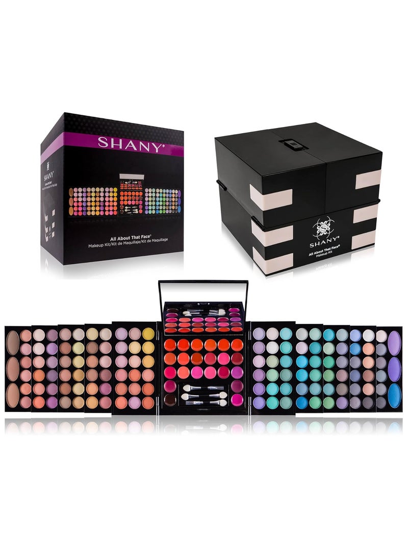 SHANY All About That Face Makeup Kit - All in one Beginner Makeup Set - Eye Shadows, Lip Colors, Face Makeup, Cosmetics applicators & More.
