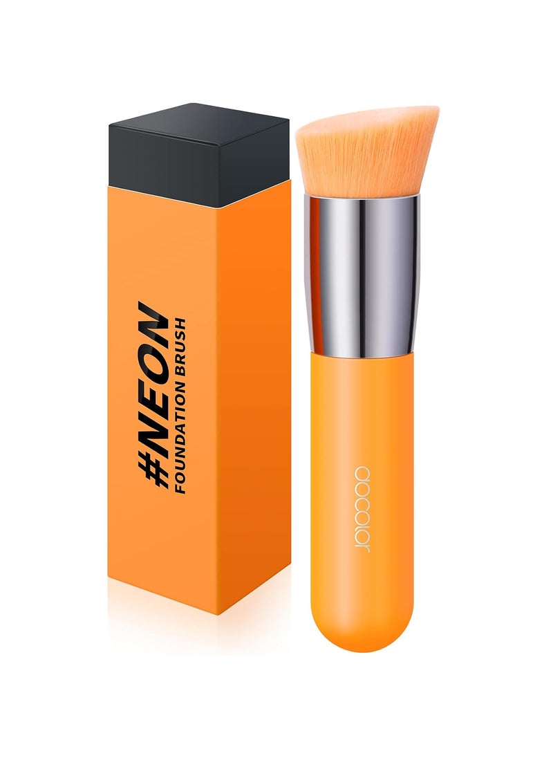Docolor Angled Kabuki Foundation Brush Synthetic Professional Face Blush Liquid Powder Foundation Makeup Brush for Blending Liquid, Cream or Flawless Powder Cosmetics Tools, Neon Orange