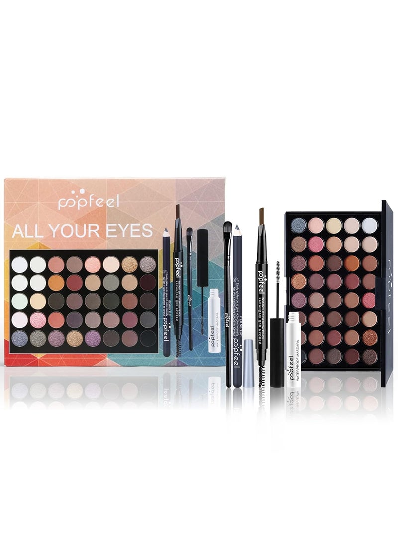 All in One Makeup Kit,40 Colors Eyeshadow Palette,Christmas Makeup Kit,Full Starter Cosmetics Set with Makeup Brushes,Brow Pencil, Mascara,Women and Teens Makeup Gift Set