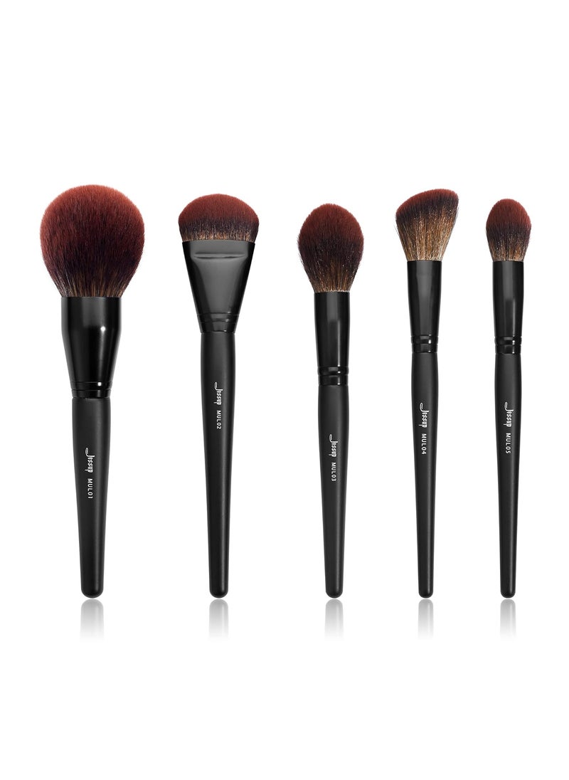 Jessup Large Face Makeup Brushes 5pcs, Premium Synthetic Foundation Powder Contour Blusher Highlighter Brush, Phantom Black T273