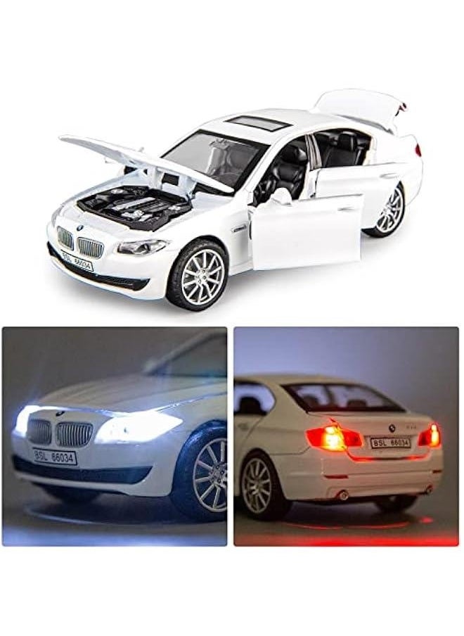 1/32 Compatible for 535i Model Car, Zinc Alloy Pull Back Toy car with Sound and Light for Kids Boy Girl Gift(White)