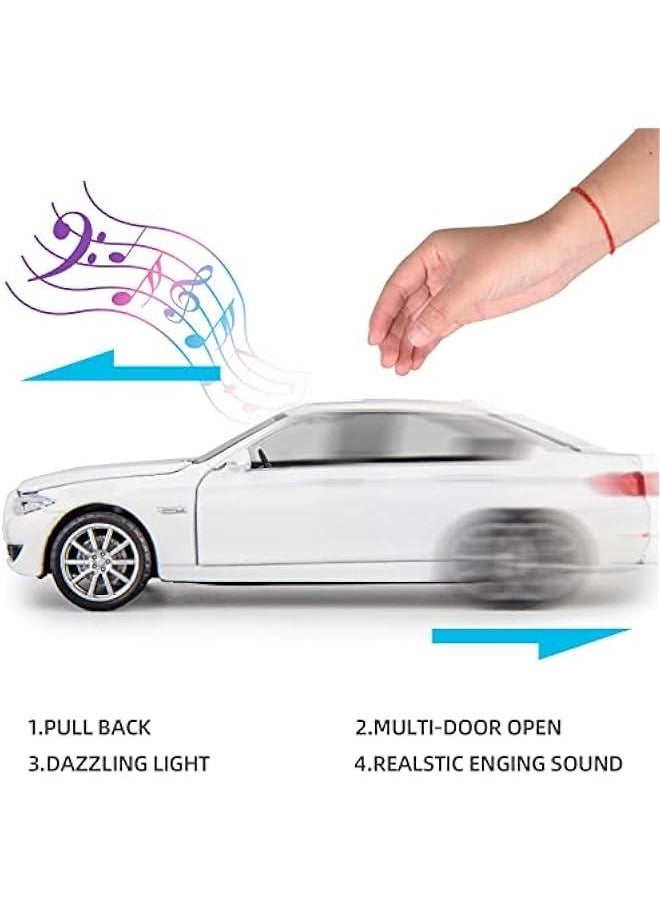 1/32 Compatible for 535i Model Car, Zinc Alloy Pull Back Toy car with Sound and Light for Kids Boy Girl Gift(White)