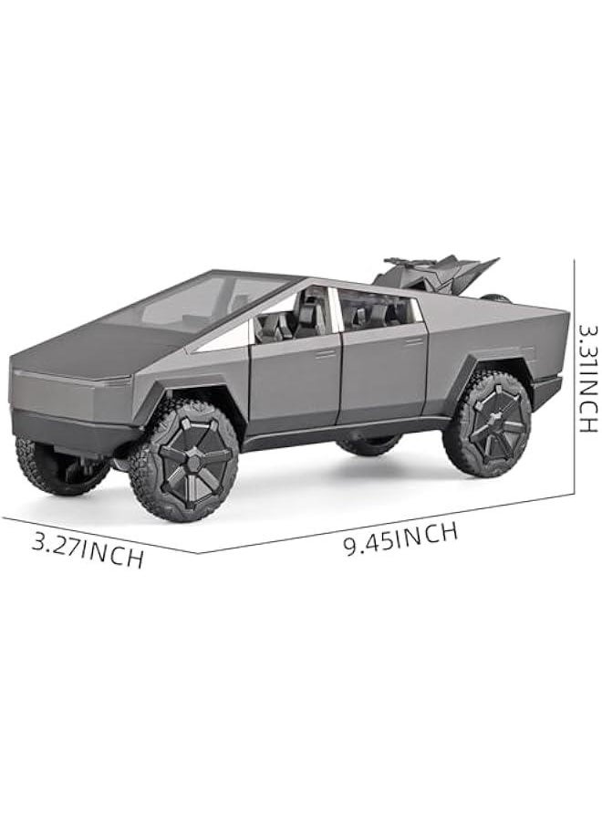 Boy Toy Pickup Truck 1/24 Mars Pickup Diecast Metal Model Car, with Sound and Light, Pull Back, Suitable for Children Aged 3 and Above as Birthday Gifts (Gray, Equipped with Beach Motorcycle)